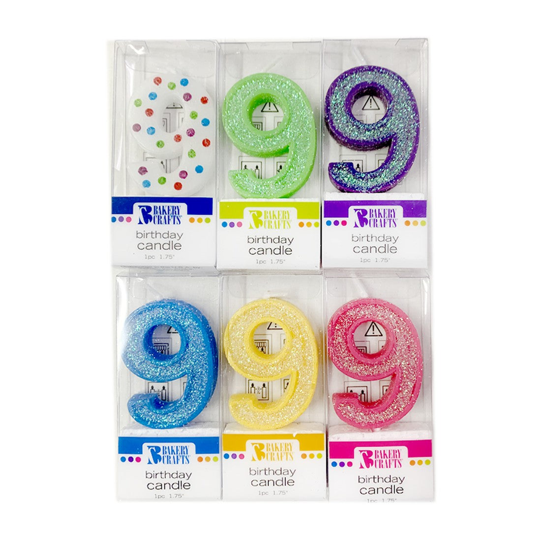 Vela Candle Numeral – Polka Dot & Glitter – 9