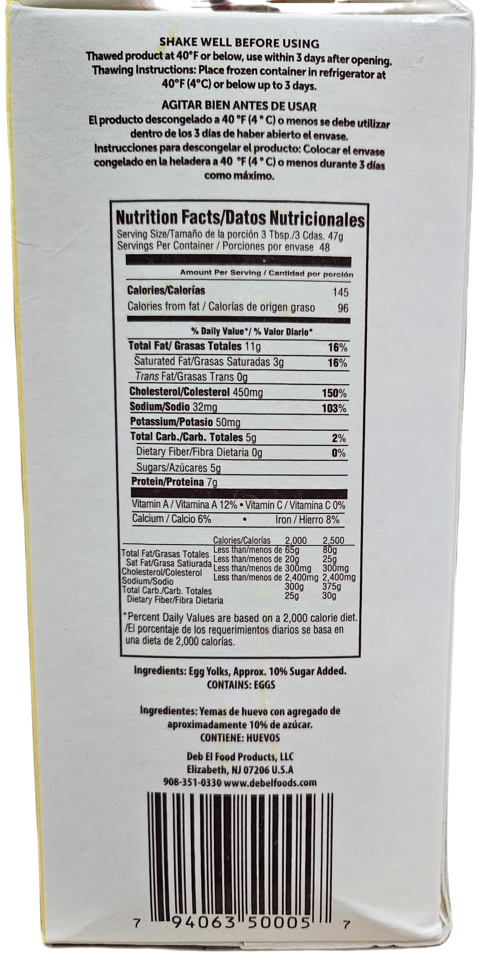 Yema de Huevo Azucarada 10% - Congelada
